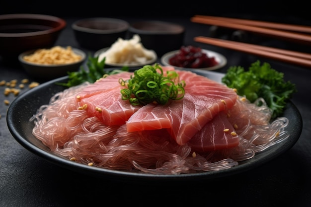 Prato de macarrão de atum Sashimi Generate Ai