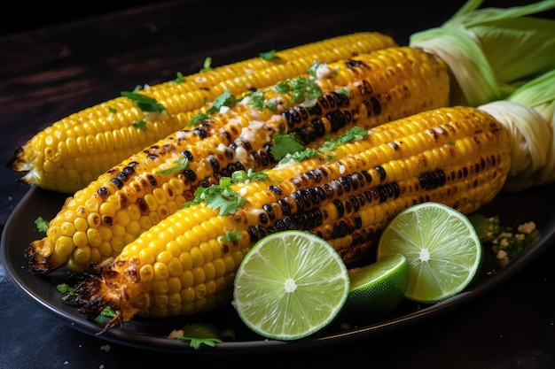 Prato de milho grelhado coberto com suco de limão picante