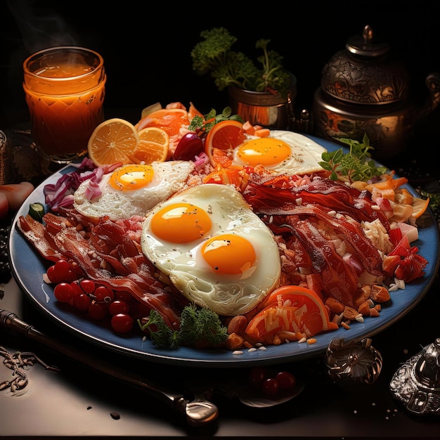 prato de pequeno-almoço com ovos bacon