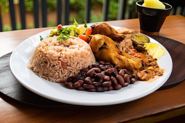 Prato de prato tradicional colombiano com arroz de frango e feijão criado com ai generativo