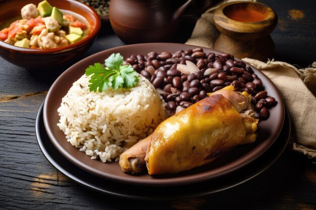 Foto prato de prato tradicional colombiano com arroz de frango e feijão