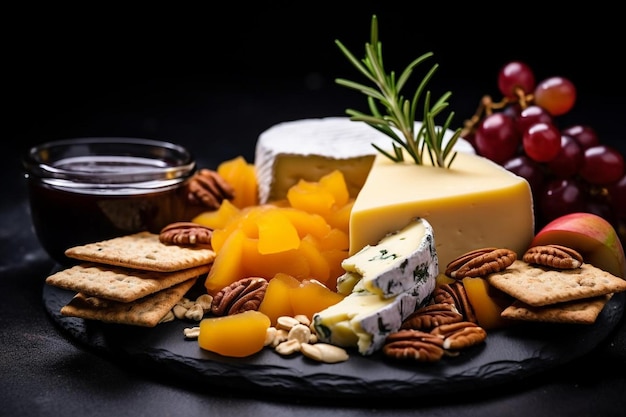 Prato de queijo com delicioso queijo e lanches