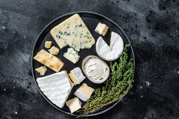 Prato de queijo francês. Camembert, Brie, Gorgonzola e Requeijão Azul