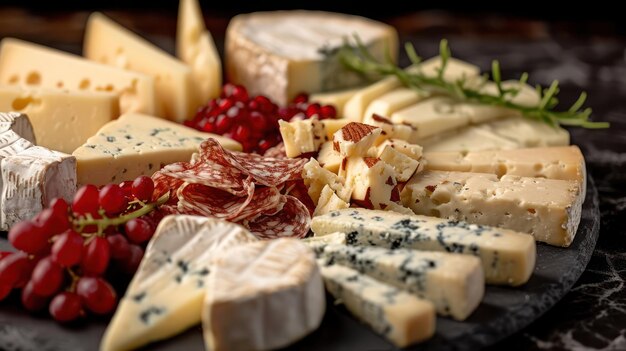 Prato de queijo gourmet destacando as texturas, cores e variedade de queijos