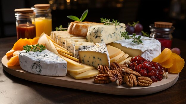 Prato de queijo um aperitivo italiano tradicional com nozes uvas colhidas menu de restaurante de papel de parede