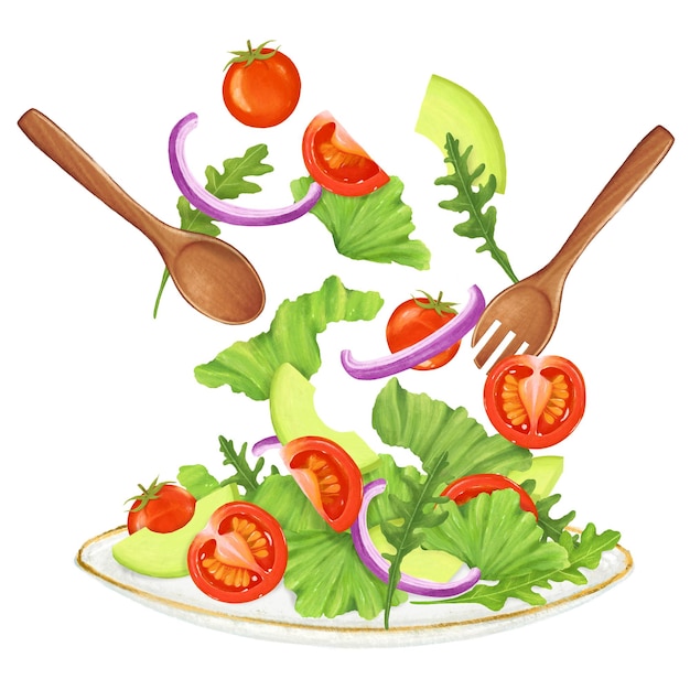 Prato de salada saudável ilustração png comida de dieta fundo transparente