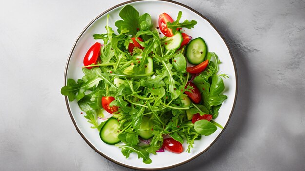 Prato de salada verde e vegetais Folhas e vegetais frescos de salada