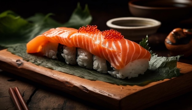 Prato de sashimi gourmet com filé de frutos do mar frescos gerado por IA