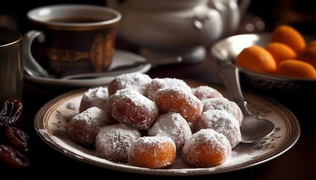 Prato de sobremesa doce com coco e chocolate gerado por IA