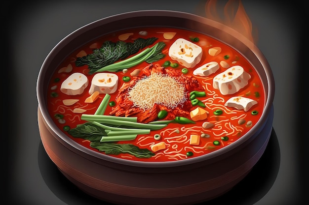Prato de sopa de kimchi