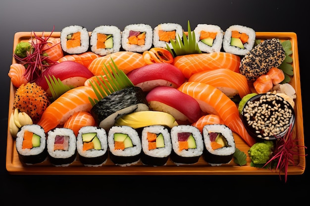 Prato de sushi vegetariano com pães variados