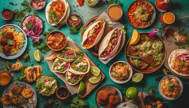 Prato de taco de carne grelhada com molho de guacamole gerado por IA