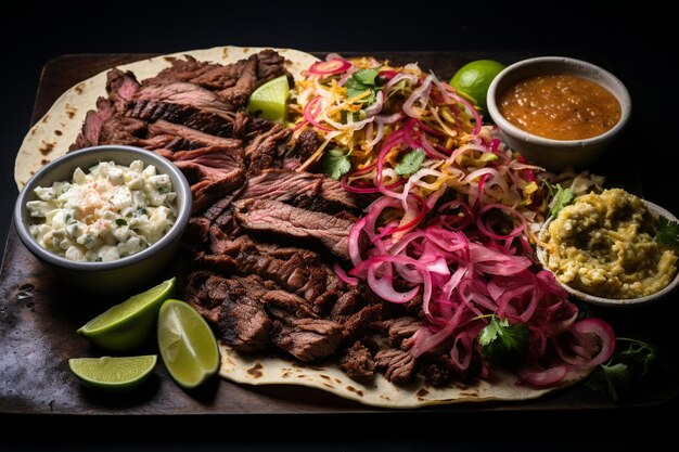 Foto prato de tacos de rua mexicanos com carne asada
