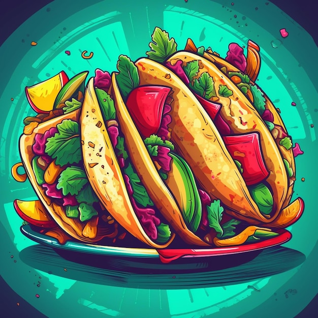 prato de tacos reforçado com contornos ousados e cores vibrantes