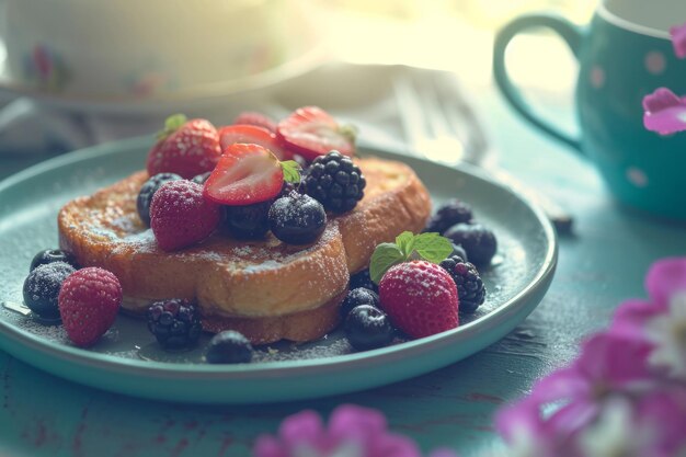 Prato de torradas francesas com frutas frescas Café da manhã Generative AI