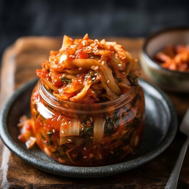 Foto prato de vegetais fermentados coreanos kimchi