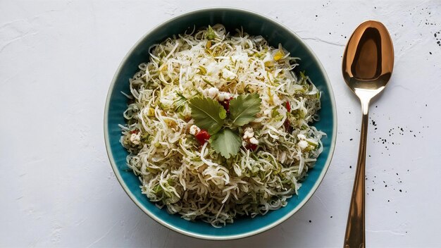 Foto prato indiano de pequeno-almoço poha em fundo branco