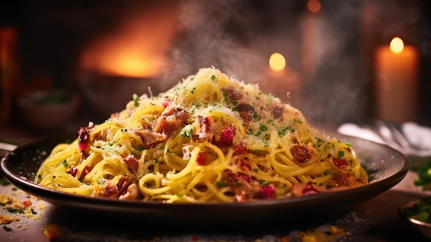 Prato italiano tradicional espaguete carbonara Generative AI