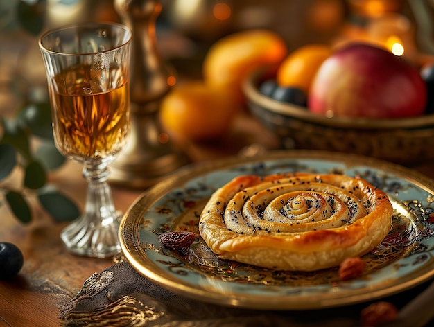 Prato oriental Pastelaria turca tradicional embrulhada em massa folhada nome turco gul boregi ou gul borek