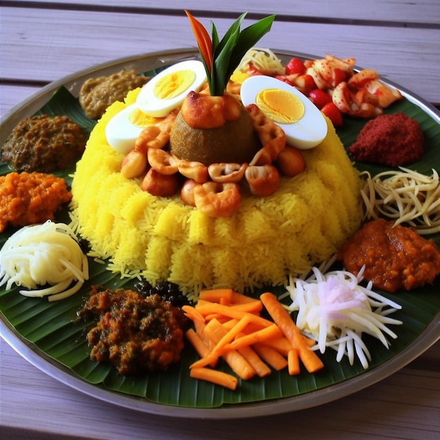 Prato tradicional indonésio tumpeng nasi kuning