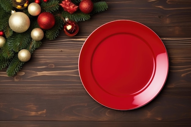 Prato vermelho da mesa de Natal