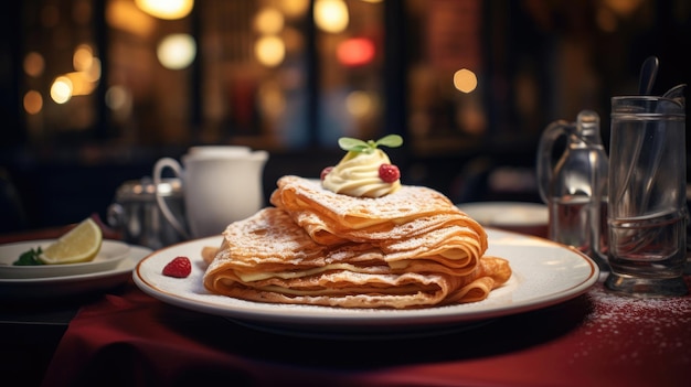 Foto pratos de crepes delicados na charmosa creperia francesa