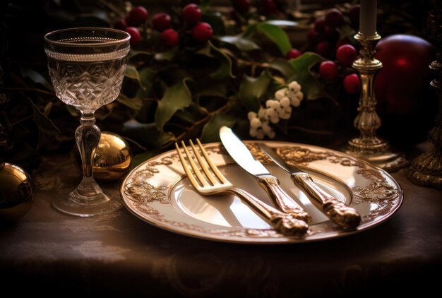 Foto pratos de prata na mesa no estilo de ornamentos opulentos