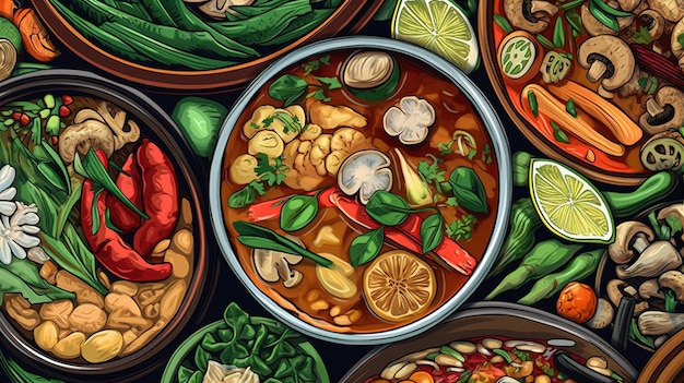 Pratos picantes de curry tailandês Fantasia conceito ilustração pintura