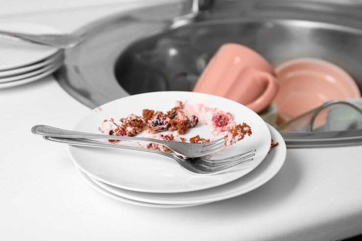 Foto pratos sujos na pia da cozinha closeup
