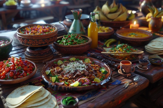 Pratos tradicionais mexicanos servidos em um Cinco de Ma