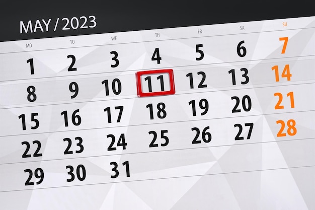 Prazo do calendário 2023 dia mês data organizador da página maio quinta-feira número 11