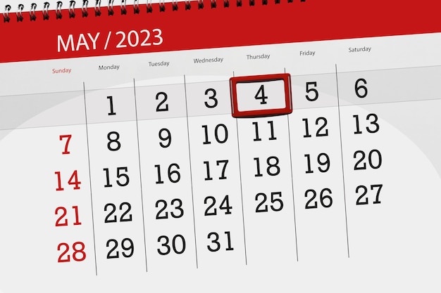 Prazo do calendário 2023 dia mês data organizador da página maio quinta-feira número 4