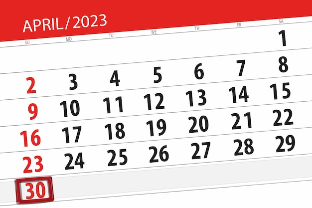 Prazo do calendário 2023 dia mês organizador da página data abril domingo número 30