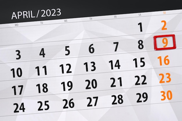 Prazo do calendário 2023 dia mês organizador da página data abril domingo número 9