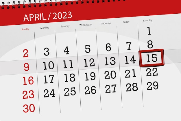 Prazo do calendário 2023 dia mês organizador da página data abril sábado número 15
