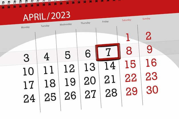 Prazo do calendário 2023 dia mês organizador da página data abril sexta-feira número 7