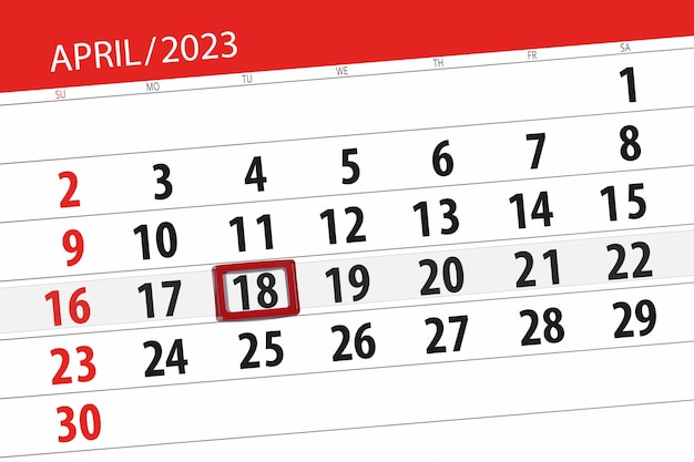 Prazo do calendário 2023 dia mês organizador da página data abril terça-feira número 18