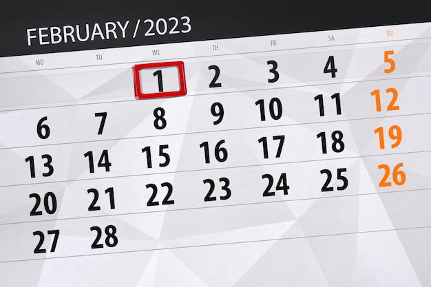 Prazo do calendário 2023 dia mês organizador da página data fevereiro quarta-feira número 1