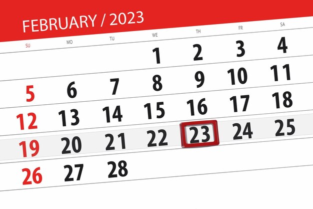 Prazo do calendário 2023 dia mês organizador da página data fevereiro quinta-feira número 23