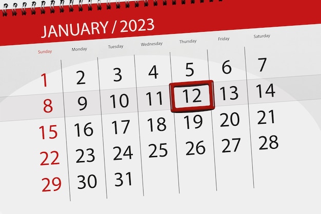 Prazo do calendário 2023 dia mês organizador da página data janeiro quinta-feira número 12
