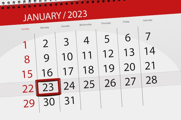 Prazo do calendário 2023 dia mês organizador da página data janeiro segunda-feira número 23