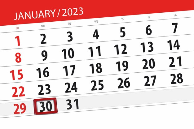 Prazo do calendário 2023 dia mês organizador da página data janeiro segunda-feira número 30