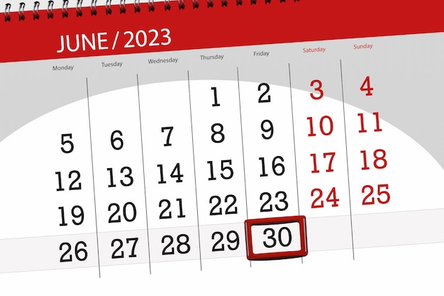 Prazo do calendário 2023 dia mês organizador da página data junho sexta-feira número 30