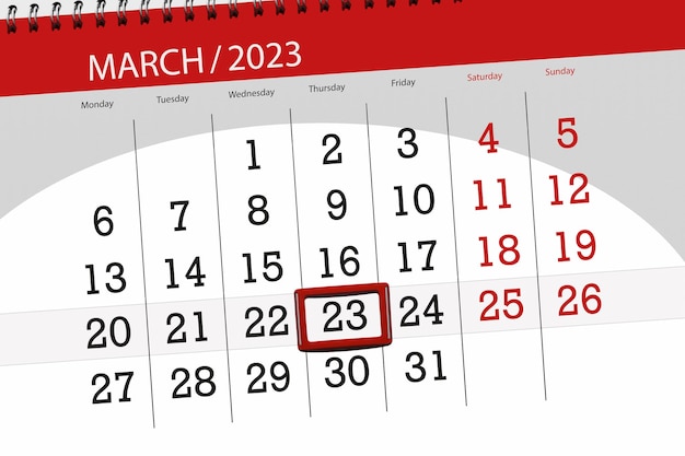 Prazo do calendário 2023 dia mês organizador da página data março quinta-feira número 23