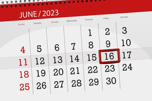 Prazo do calendário 2023 dia mês página organizador data junho sexta feira número 16