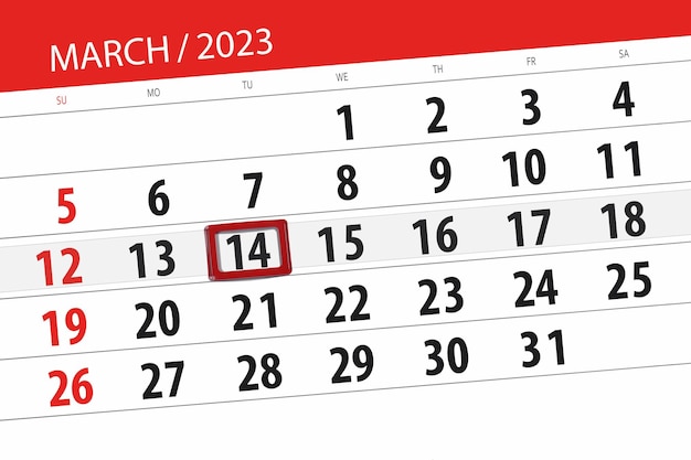 Prazo do calendário 2023 dia mês página organizador data março terça-feira número 14