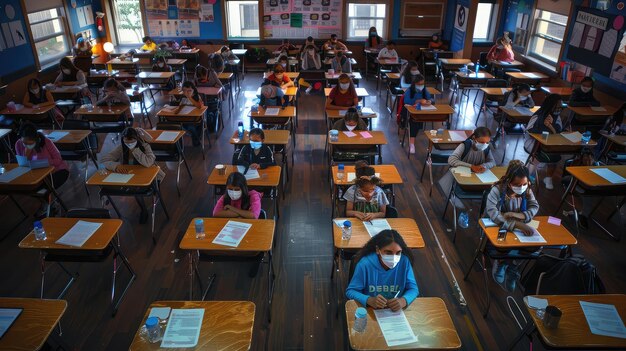 Foto precauções de boas-vindas de volta à escola distância social