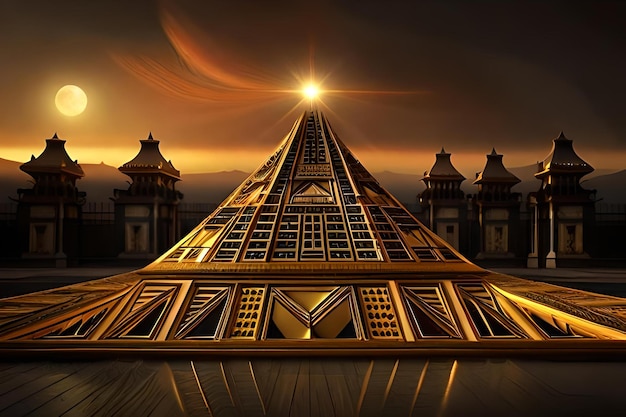 preciosa e magnífica pirâmide dourada ornamentos dourados esculpidos pirâmide padrão