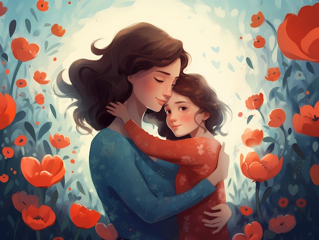 Preciosa ilustración de madre e hija.