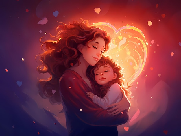 Preciosa ilustración de madre e hija.